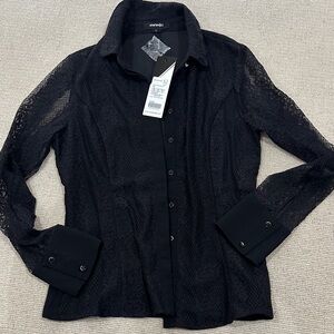 Black Lace Button-Up Shirt smart and joy. Medium